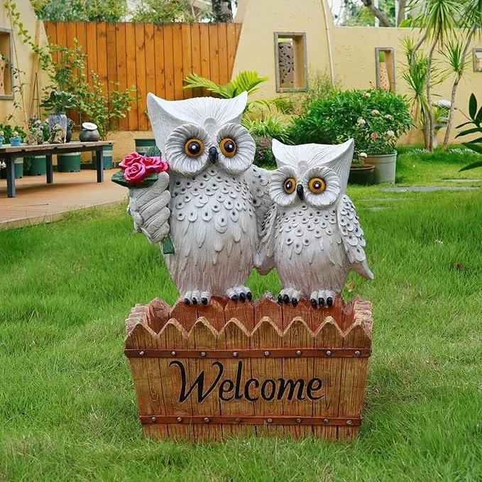 Garden Owl Statue Planter Outdoor - Large Owl Welcome Statue Tall Decor Fake Owls to Scare Birds Outdoor Sculptures for Patio Porch 25.2inch, White by GreenHaven Gardens