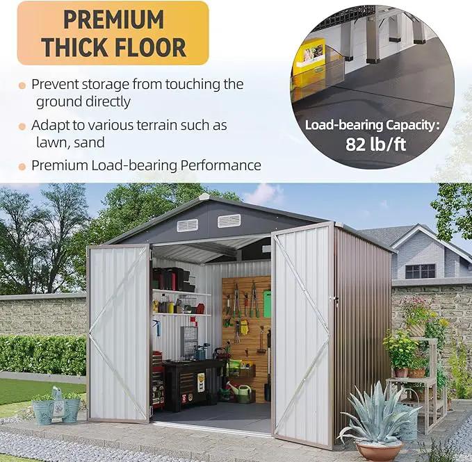 Aoxun 7x5 FT Outdoor Storage Shed with Floor Garden Metal Shed with Lockable Door Outdoor Large Shed for Tool, Garbage Can, Bike, Mower, Brown by GreenHaven Gardens