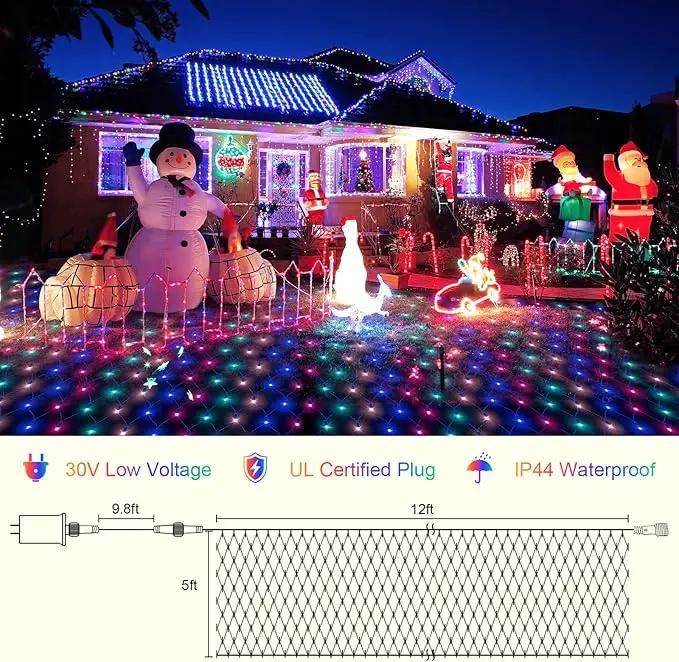 Net Lights Outdoor Mesh Lights, 360 LED Christmas Net Lights Plug in with Remote, 12x5 ft Extendable 8 Modes Net Lights Waterproof with Green Wire for Bushes Gazebo Lawn Patio Garden Tree (Multicolor) by GreenHaven Gardens