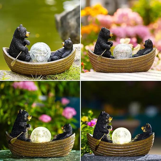 Goodeco Solar Bears Boating Statue - Waterproof Outdoor Bear Decor with Solar Gazing Ball Lights - Great Gift for Bear Lovers and Garden Enthusiasts - Ideal Gifts for Mom & Birthdays by GreenHaven Gardens