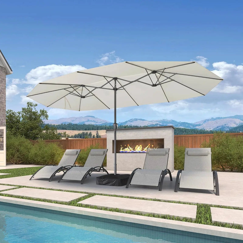 PURPLE LEAF 15ft Patio Market Umbrella with Base Included Double-Sided Rectangle Outdoor Umbrella Table Umbrella with Crank for Pool Garden Deck, Cream by GreenHaven Gardens