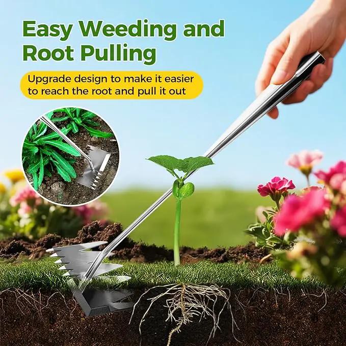 2025 Upgraded Weed Puller Tool,Portable Garden Weed Rake Uprooting Weeding Tool with Handle,6 Tooth Manganese Steel Manual Weeder Remover Tool for Gardening Backyard Farm Planting & Weeding by GreenHaven Gardens