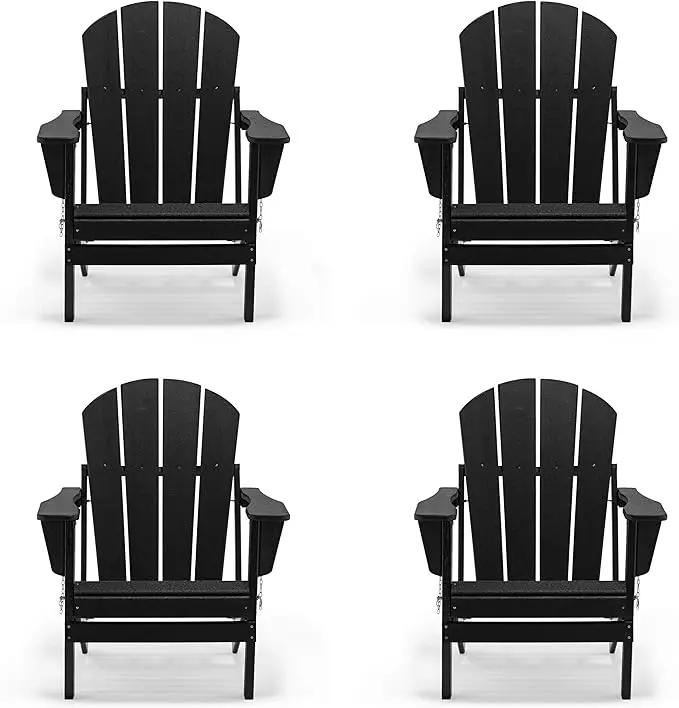 Westin Outdoors Laguna WO Home Furniture Adirondack Chair 4 PC Set Classic Outdoor Patio Folding Chair for Bon Fire Pit Lawn Backyard Beach Plastic Weather-Resistant (Black) by GreenHaven Gardens
