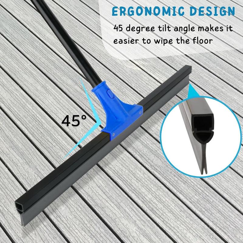 Floor Squeegee for Concrete and Tile Cleaning, 24'' Rubber Wiper Broom, Large Heavy Duty Water Scraper with 60'' Long Handle for Garage, Deck, Bathroom, Shower Glass, Window by GreenHaven Gardens