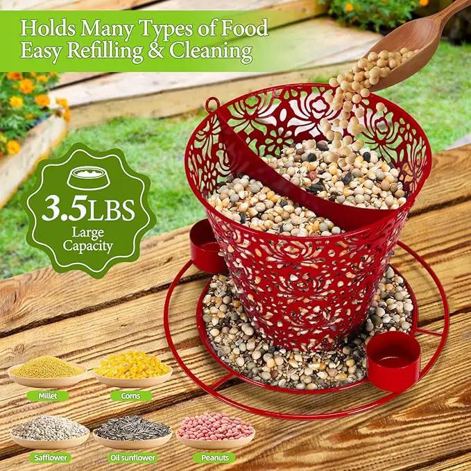Solar Bird Feeders for Outside Hanging Metal Wild Bird Feeder Solar Lanterns Outdoor Waterproof Garden Decor for Yard red by GreenHaven Gardens