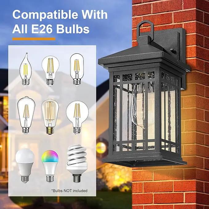 Outdoor Porch Lights Wall Mount, 12.4 Inch Outdoor Wall Lantern With E26 Sockets & Seeded Glass, Classic Exterior Lighting Fixtures, Waterproof Porch Light Fixtures For Garage (Bulbs Not Include) by GreenHaven Gardens