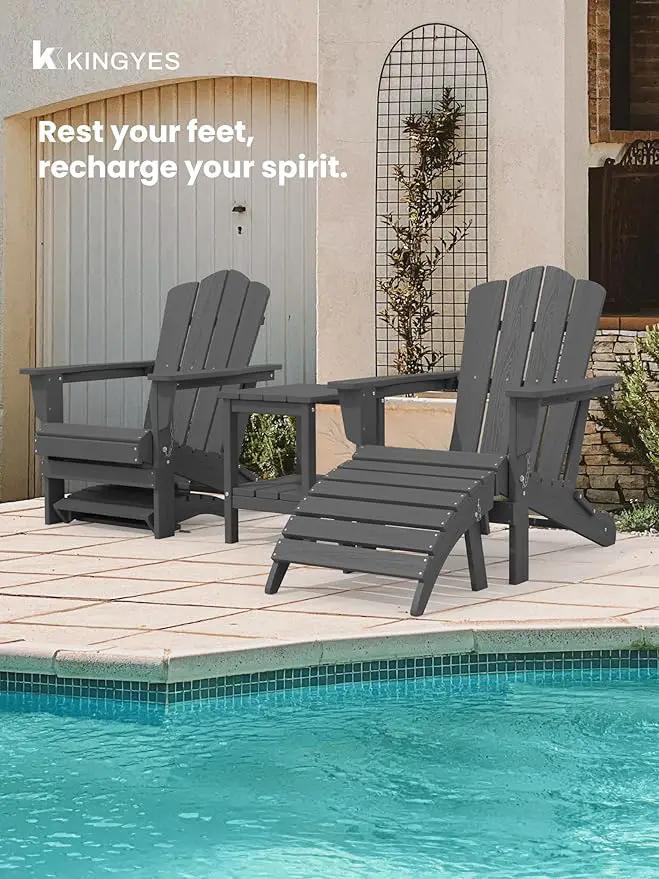 KINGYES Folding Adirondack Ottomans Set of 4 for Adirondack Chair, Grey by GreenHaven Gardens