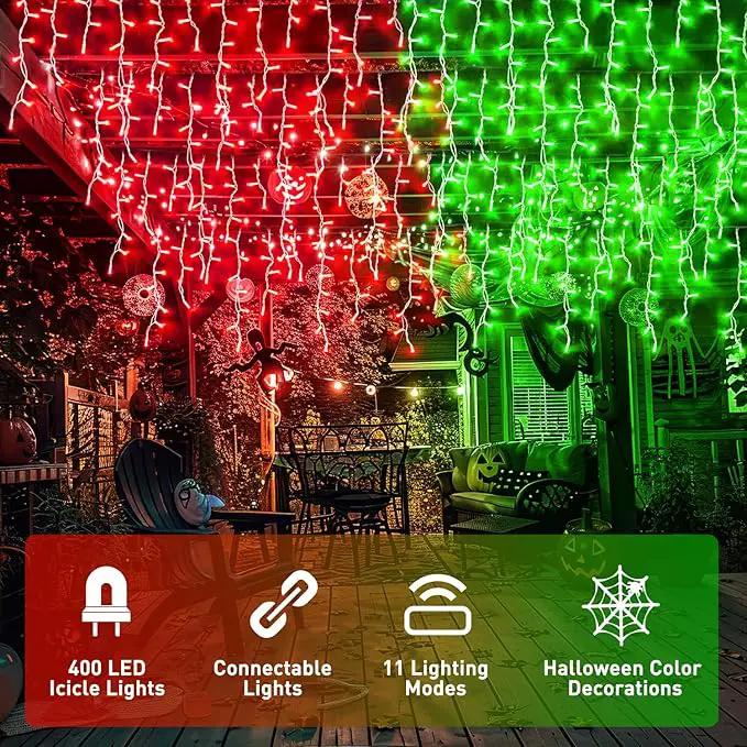 JMEXSUSS 400 LED Christmas Icicle Lights Outdoor, Red & Green Halloween Icicle Lights Clear Wire,Connectable String Lights Plug in for Christmas Party Outdoor Eaves Home Xmas Decorations by GreenHaven Gardens