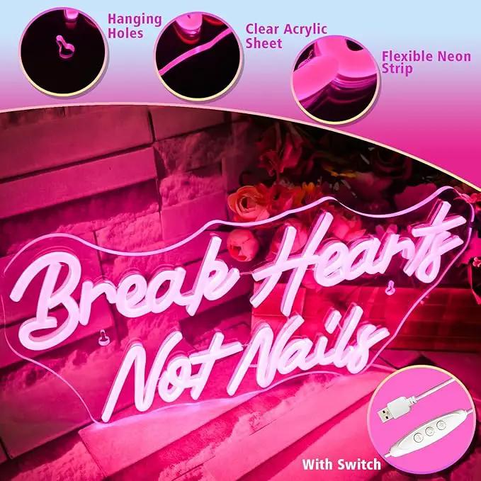 Break Heart Not Nails Neon Sign for Wall Decor,Neon Light Pink LED Neon Light for Bedroom Nails Salon Beauty Room Shop Decoration Gift by GreenHaven Gardens