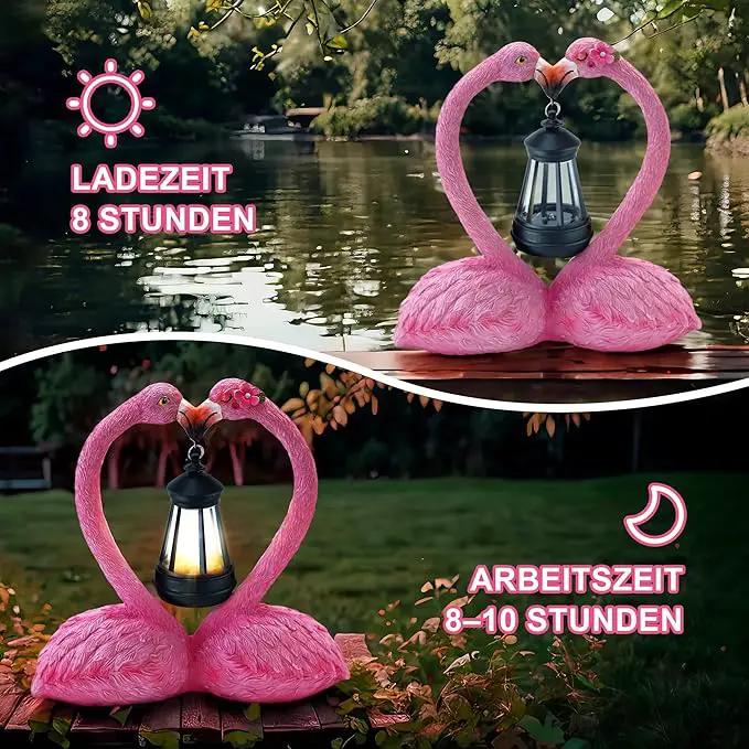 9.8" Garden Flamingo Statue with Solar Lantern,Heart Shaped Flamingo Decor,Unique Double Head Flamingo Gifts for Women,Mom,Lover by GreenHaven Gardens