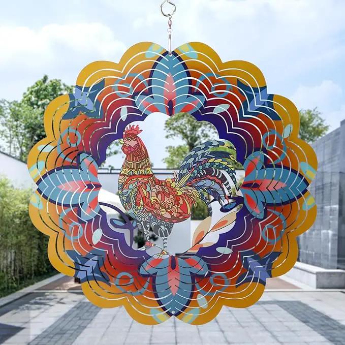 Outdoor Chicken Decoration Wind Spinner Sculpture Art,Metal Clearance Ornament, Chicekn Themed Gifts for Women Rooster Lover,Yard Garden Toy,Hanging Windsock by GreenHaven Gardens