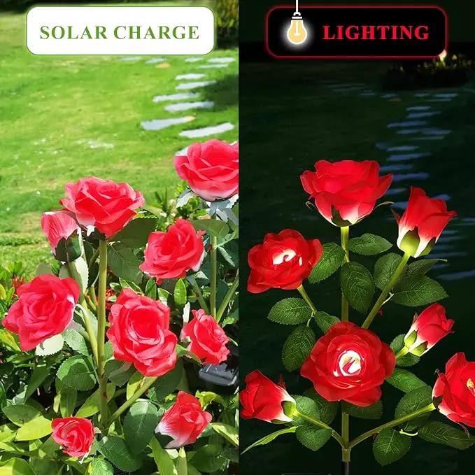 1 Pack Solar Garden Lights Outdoor, 7-Flower Rose Solar Lights for Yard, LED Solar Powered Stake Lights for Patio Pathway Lawn Fence Cemetery, Red by GreenHaven Gardens