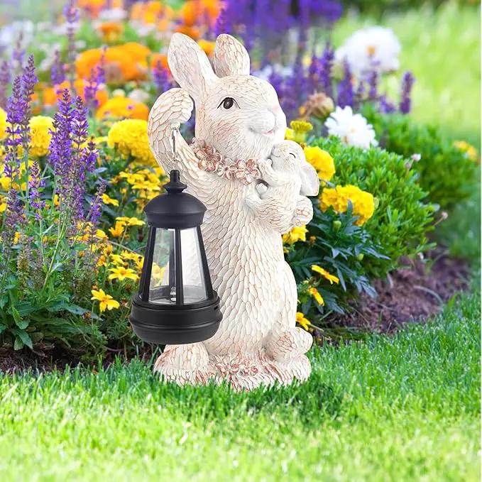 ILLUMINEW Solar Garden Statues Rabbit Lights, Outdoor Lighted Bunny Garden Decor Waterproof Figurines for Patio Porch Balcony Yard Lawn Lantern, Unique Easter Gifts for Mom Grandma Mother by GreenHaven Gardens