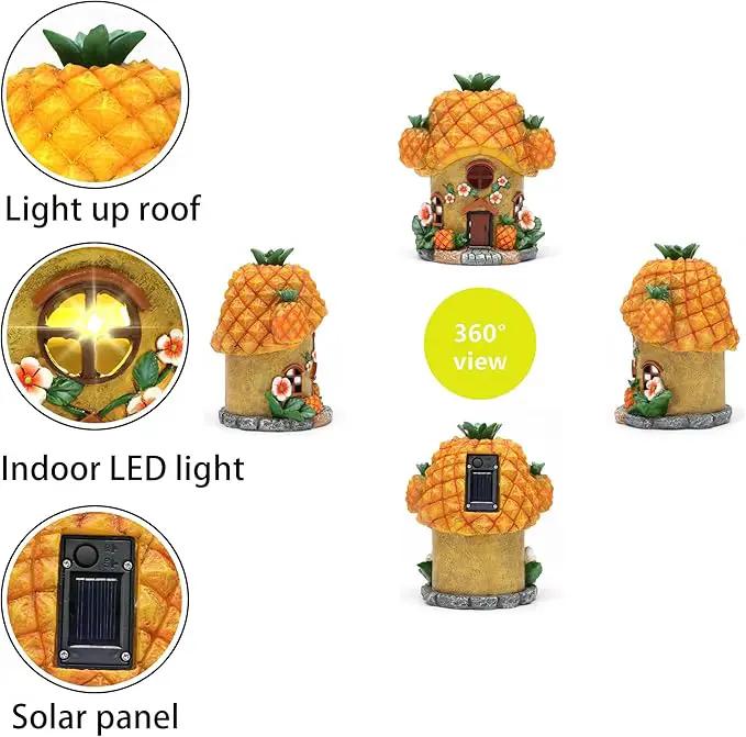 Fairy House Pineapple-Solar Garden Statues-Outdoor Decor - Fairy Garden Accessories for Porch Backyard Yard Lawn Flower Bed Decor by GreenHaven Gardens