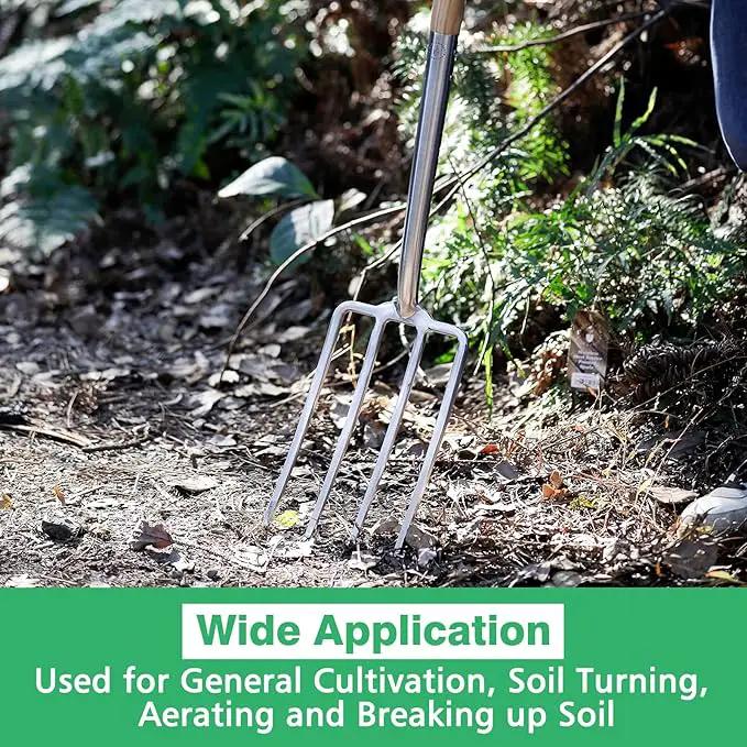 Berry&Bird Gardening Digging Fork, 4-Tine Stainless Steel Pitchfork, 43.9" Heavy Duty Spading Fork with D-Grip Handle and Ergonomic Ash Wood Handle for Digging, Planting, Cultivating, Aerating by GreenHaven Gardens