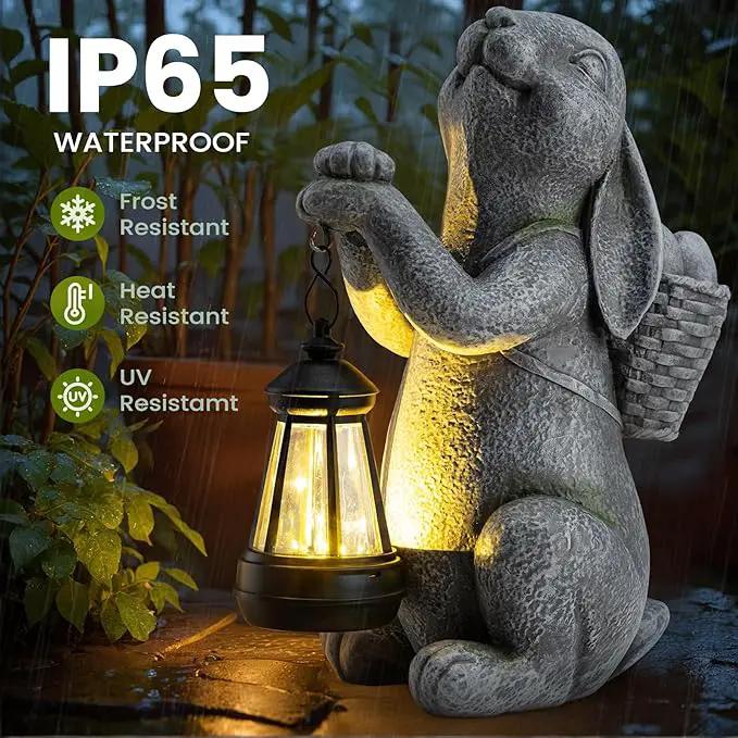 Solar Garden Outdoor Statues Rabbit with Solar Lantern,Outdoor Bunny Figurines Decorations,Lawn Decor Bunny Statue for Patio, Balcony, Yard Ornament,Unique Housewarming and Easter Gifts by GreenHaven Gardens