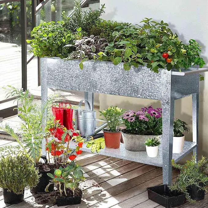 Raised Planter Box with Legs Outdoor Standing Elevated Garden Bed On Wheels for Vegetables Herb Patio Apartment, Galvanized by GreenHaven Gardens