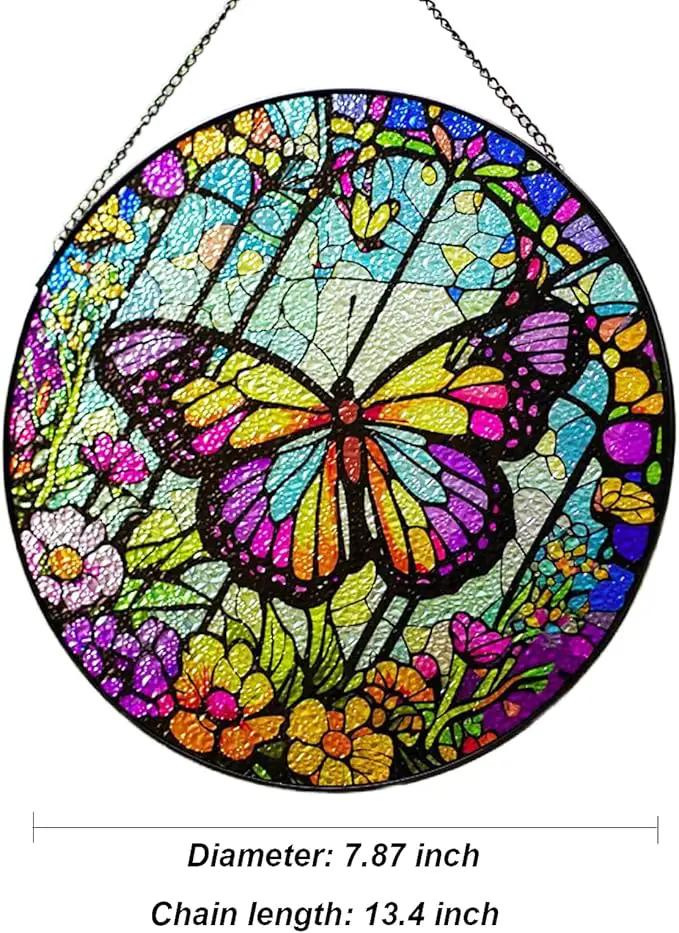 Butterfly Stained Glass Suncatcher Artistic Window Hanging,7.8” Hand-Painted Glass Panel Wall Home Decor,Gift for Women Garden Decor Suncatcher, BL009 by GreenHaven Gardens