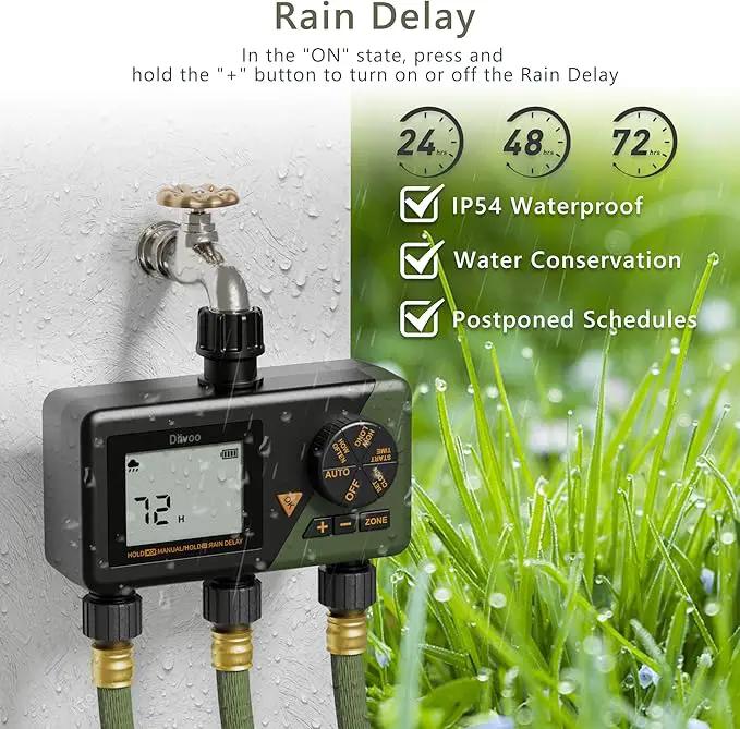 Diivoo Sprinkler Timer 3 Zone, Water Hose Timer 3 Outlet for Garden, Programmable Automatic Irrigation Timer with Rain Delay and Manual/Auto Mode Watering IP54 for Lawn, Yard, Pool by GreenHaven Gardens