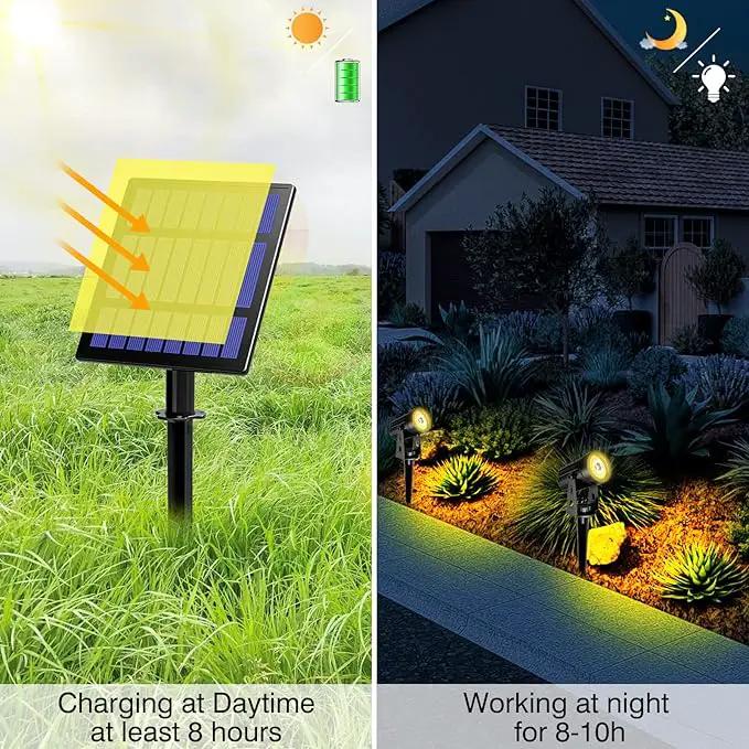 2W Solar Spotlights,T-SUNRISE IP65 Waterproof Outdoor Solar Lights Landscape Lighting Wall Light Auto On/ Off with 2 Warm White Dual Spot Headlamp for Tree,Patio, Yard, Garden by GreenHaven Gardens