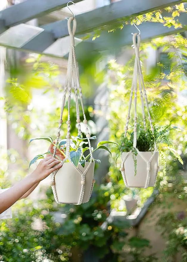 Macrame Plant Hanger Indoor Hanging with Wood Beads Macrame Planters No Tassel for Indoor Outdoor Boho Home Decor 35 Inch (Ivory,2pcs) by GreenHaven Gardens