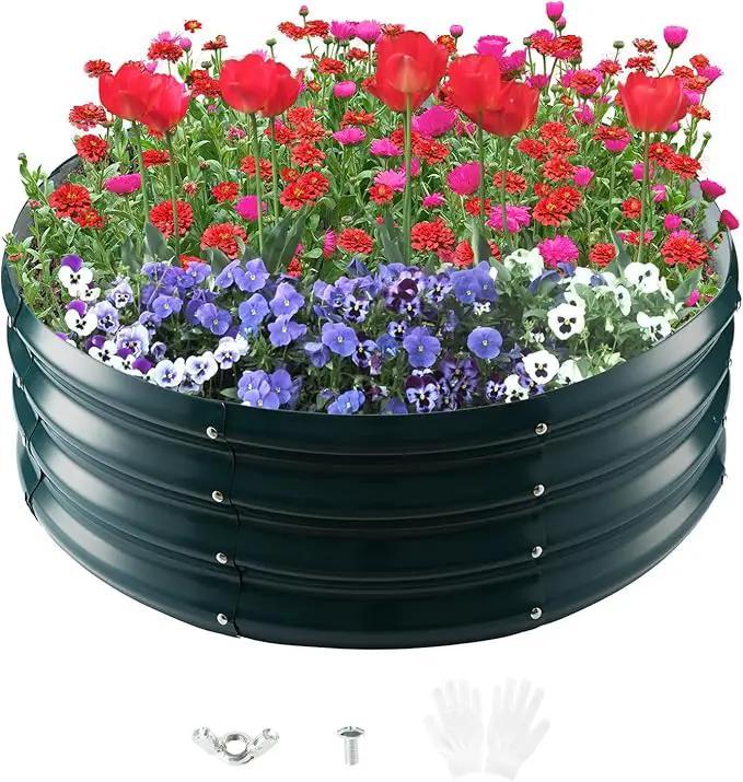 Galvanized Raised Garden Beds for Gardening - 2.7x2.7x1ft Round Metal Planter Boxes Above Ground Outdoor for Vegetables,Flowers,Herbs, Garden Container Green by GreenHaven Gardens