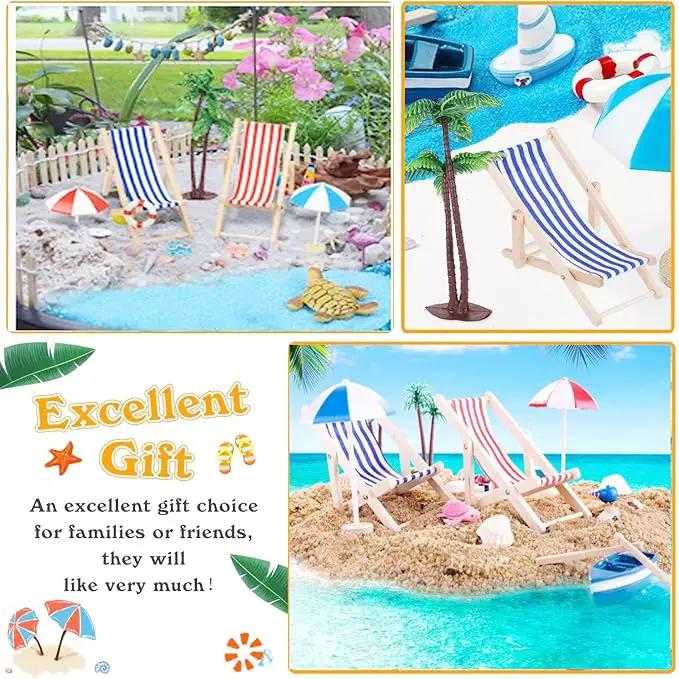 31 Pcs Beach Microlandscape Miniature Dollhouse Decoration, Maritime Decoration with Mini Beach Umbrella Mini Chair Miniature Coconut Tree Beach Decor for DIY Garden Plant Pool by GreenHaven Gardens