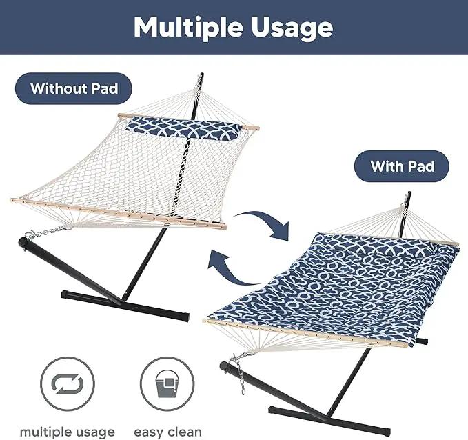 SUNCREAT Double Portable Hammock with Stand Included, 475 lbs Capactiy, Extra Large Two Person Hammock, Blue Pattern by GreenHaven Gardens
