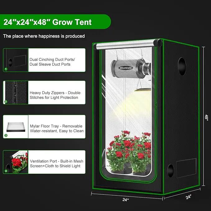 MELONFARM 2x2 Grow Tent, 24"x24"x48" Grow Tent, Double Transparent Viewing Door Indoor Grow Tent, Growing Tent with High Reflective Mylar & Floor Tray, Plant Tent for Indoor Hydroponics Growing by GreenHaven Gardens
