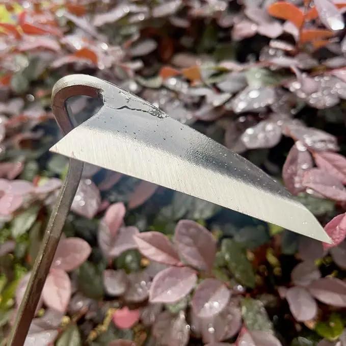 12 Inch Japanese Gardening Hand Weeding Sickle, Weeding Hoe with Long Wooden Handle by GreenHaven Gardens