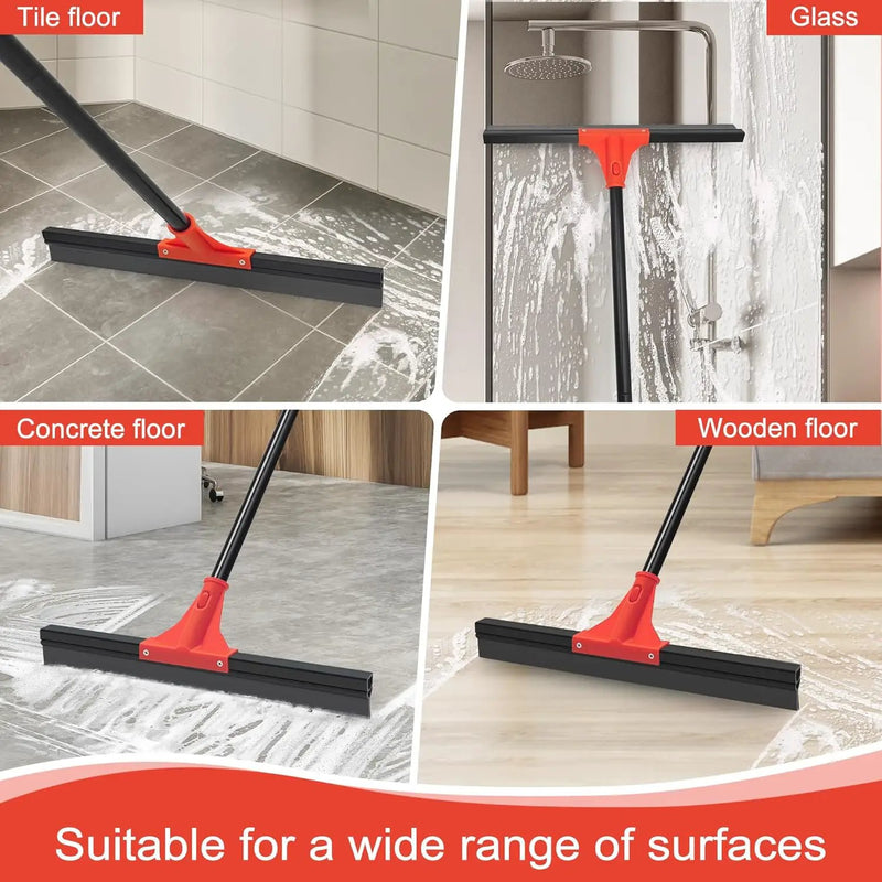 Floor Squeegee with 18'' Silicone Rubber Scraper Head and 58'' Long Adjustable Handle, Heavy Duty Shower Squeegees for Concrete Floor, on Multi-Surface Tile Glass Pool Garage Cleaning by GreenHaven Gardens
