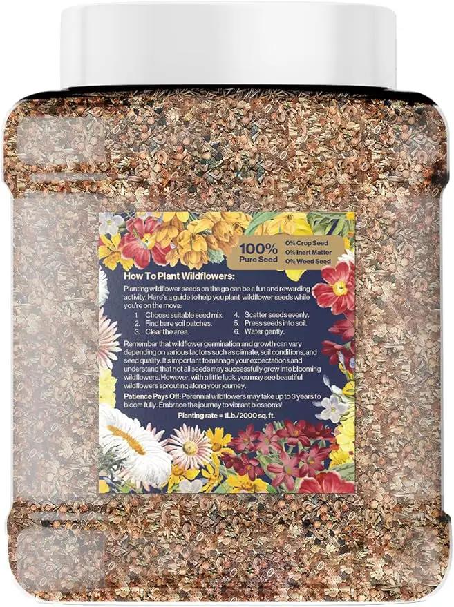 Bulk Wildflower Seed Shaker – Perennial Flower Seeds Mix to Plant Anywhere, by Geva Grow | 20 - Different Type Beautiful Perennial Wildflower Seeds Bulk 900,000+ Seeds, 1 Pound Tub by GreenHaven Gardens