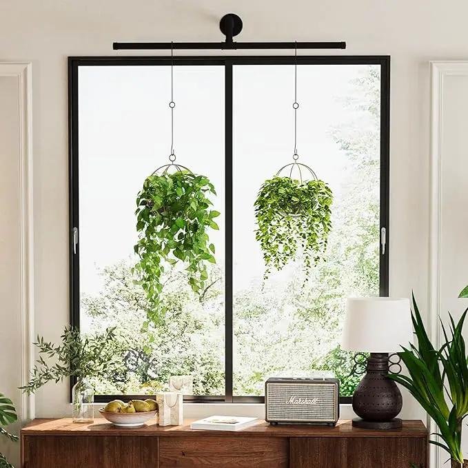 T-Shape Hanging Planters for Indoor Plants Plant Hanger Indoor Window Plant Shelves Hanging Plant Holder Black Metal Rod Ceiling Wall Mount(Pot & Plant Not Included) by GreenHaven Gardens