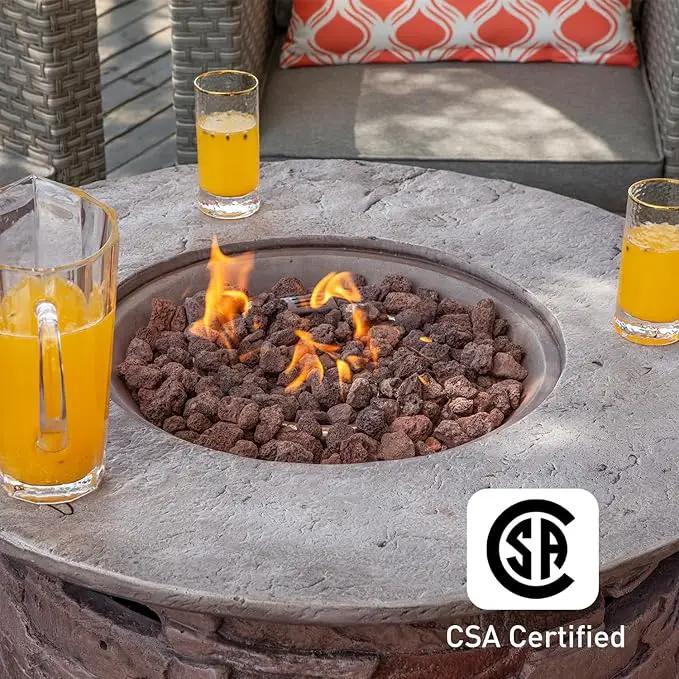 COSIEST Outdoor Propane Concrete Fire Pit Table w Imitation Stone Surface 32-inch Round Fire Table, CSA Certified, 40,000 BTU Stainless Steel Burner, Free Lava Rocks, Fits 20lb Tank Inside by GreenHaven Gardens