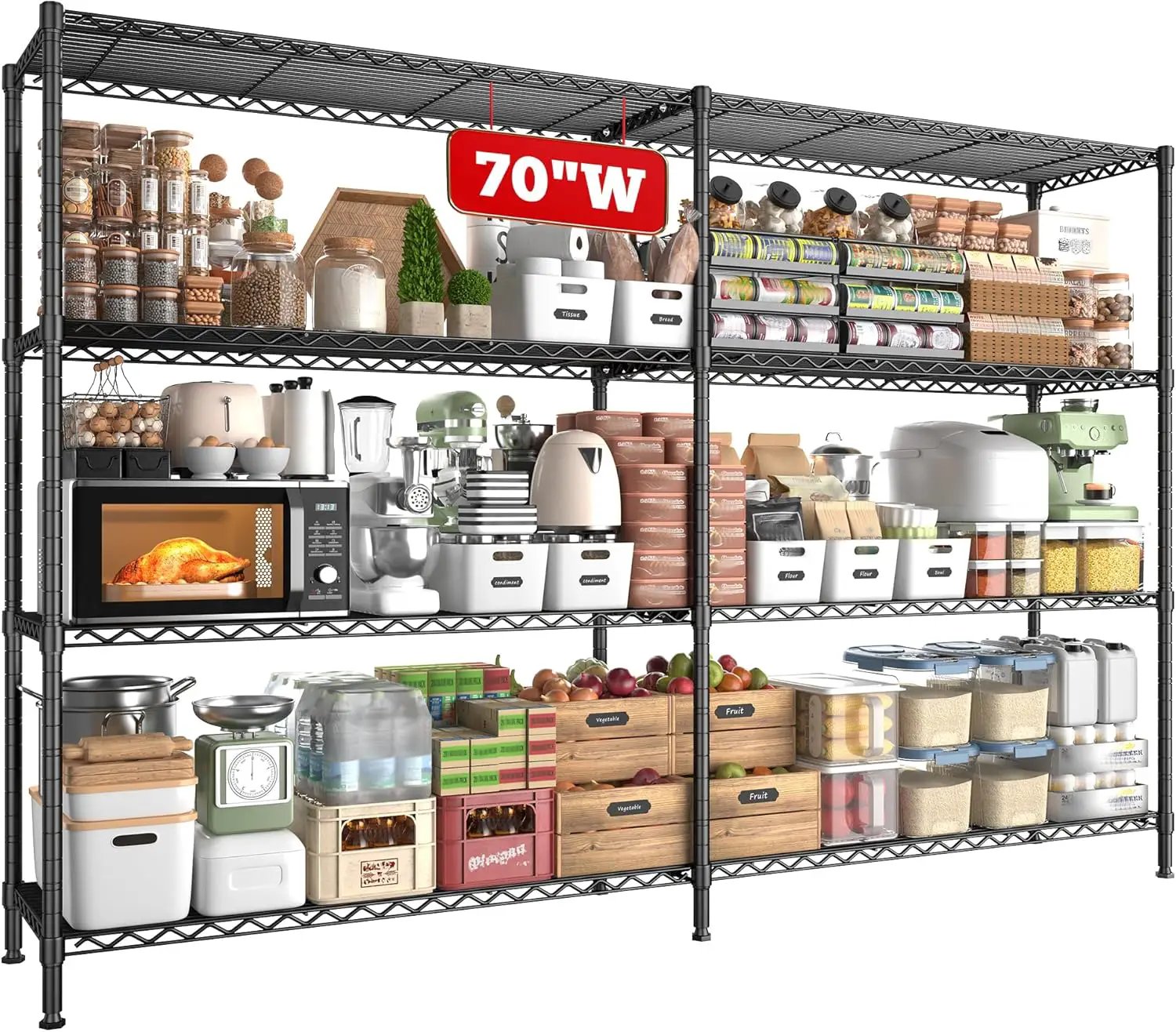 REIBII 70"W Metal Shelving, Storage Shelves 4-tier Wire Shelving Unit Load 1240LBS Metal Shelves for Storage Adjustable Shelving Rack for Pantry Kitchen Commercial school Garage 70"W*15.8"D*62.9"H by GreenHaven Gardens