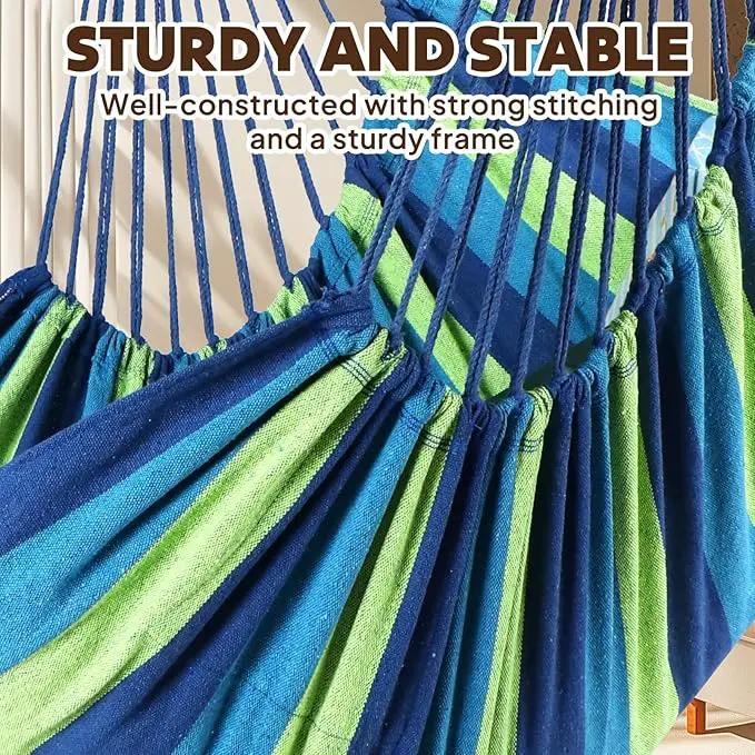 Chihee Hammock Chair Hanging Swing 2 Pillows Included,Strong Webbing Straps and Hooks for Easy Hanging Soft Cotton Hanging Chair Side Pocket Tassel Chair Comfort Indoor Outdoor Blue Green by GreenHaven Gardens