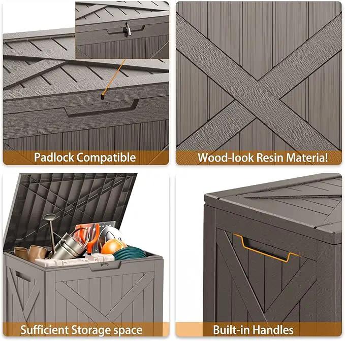 32 Gallon Outdoor Deck Box,Storage Lockable Waterproof Patio Furniture,Garden Tools,Cushions,Pool Accessories Outside Storage Resin Box(Light Brown) by GreenHaven Gardens