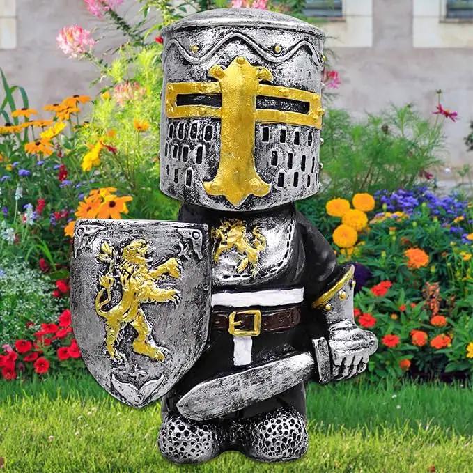 nezababy Knight Gnomes Guard Garden Statue Decoration Medieval Wee Crusader Battle Swordsman Fighting Outdoor Figurines Lawn Decor Resin (A) by GreenHaven Gardens
