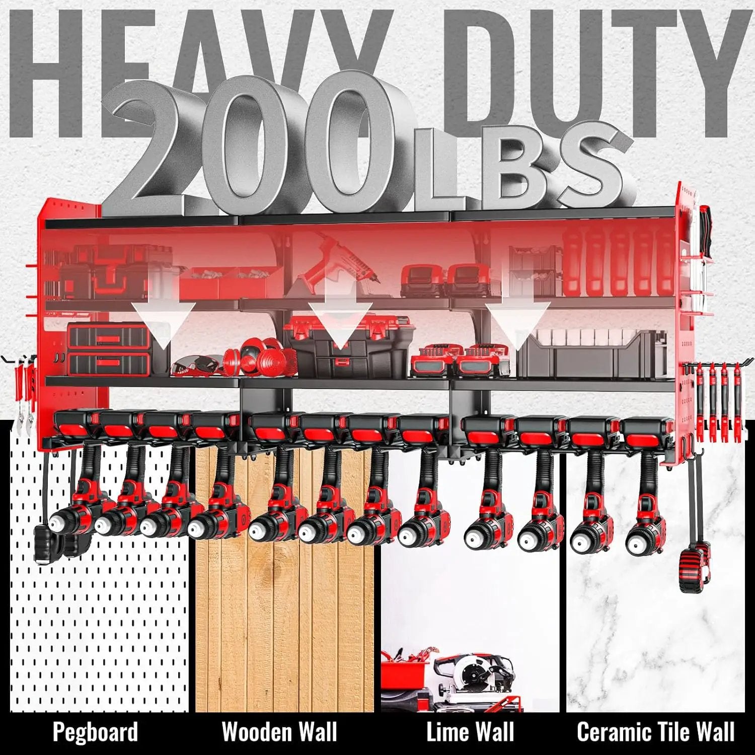 Large Power Tool Organizer Wall Mount-12 Drill Holder, Metal Heavy Duty Garage Tool Storage Shelves with Screwdriver Plier Holder, Gifts Idea for Men Dad Husband by GreenHaven Gardens