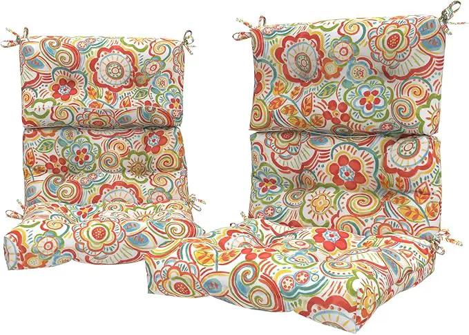 LVTXIII Outdoor Seat/Back Chair Cushion Patio Tufted High Back Cushion, Seasonal Replacement Rocking Chair Cushion with Ties (22” W x 20D”, Set of 2, Flower Red) by GreenHaven Gardens