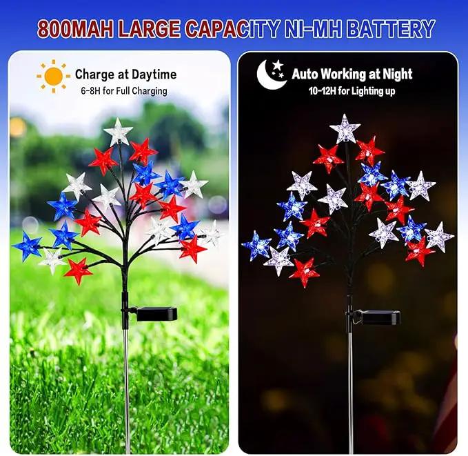 Solar 4th of July Stake Lights, Red White and Blue Lights Outdoor Decorations, Led Patriotic Lights Battery Operated for Memorial Day, July 4th, Veterans Day Outside Decor (2 Individual Pack) by GreenHaven Gardens