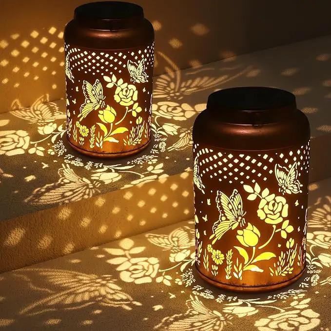 2 Pack Solar Lanterns Outdoor Waterproof, Butterfly Rose Garden Decor Birthday Gifts for Women Mom Grandma Hanging Solar Lights Metal Solar Decoration Outside for Yard, Patio, Lawn, Pathway by GreenHaven Gardens