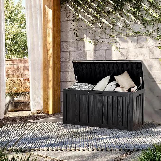 80 Gallon Lockable Resin Deck Box, Waterproof & UV-Resistant Outdoor Storage Box for Outdoor Cushion Storage, Garden Tools & Pool Accessories Storage, Black by GreenHaven Gardens