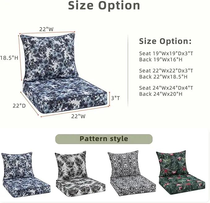 Favoyard Outdoor Seat Cushion 22 x 22 x 3 in Waterproof Pattern Fade Resistant Cover Removable Patio Furniture Cushions Deep Seat & Back Cushion Set with Adjustable Straps for Patio Chair Sofa Couch by GreenHaven Gardens