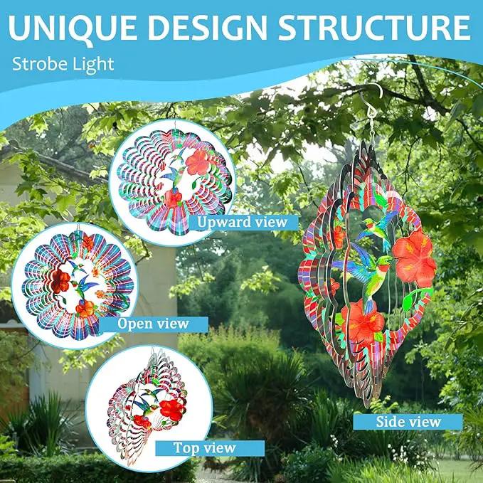 Hummingbird Wind Spinner,Hummingbird Gift for Women/Mother/Father,12In Stainless Steel 3D Wind Spinner Hanging Kinetic Yard Garden Christmas Ornaments,Outdoor & Indoor Wind Sculptures by GreenHaven Gardens