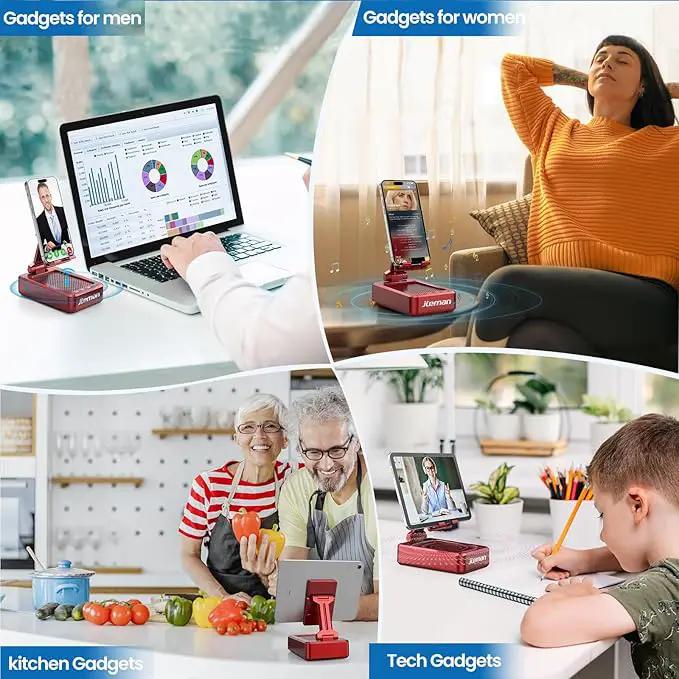 Jteman Portable Phone Stand with Speaker Bluetooth Wireless,Gifts for Men Women,Birthday for Women,Kitchen Gadgets for Men,Phone Holder for Desk - Red by GreenHaven Gardens