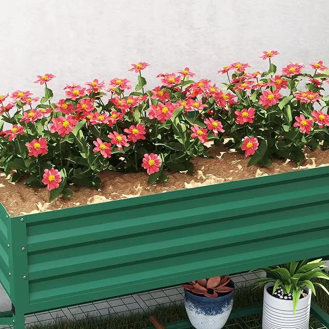 Outsunny Raised Garden Bed with Galvanized Steel Frame, Storage Shelf and Bed Liner, Elevated Planter Box with Legs for Vegetables, Flowers, Herbs, Green by GreenHaven Gardens