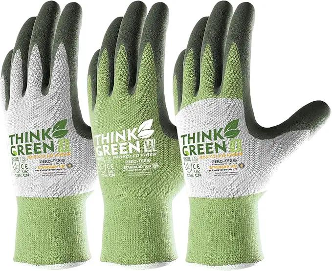 COOLJOB 3 Pairs Gardening Gloves for Women Men, 100% Recycled Polyester with Rubber Coated for Garden Patio Yard Lawn Work, Green, White & Grey, X-Large Size by GreenHaven Gardens