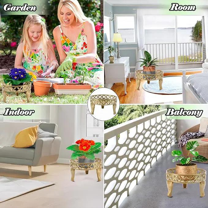 Gold Plant Stand, Metal Plant Stands Outdoor, Anti-Rust Iron Planter Stands for Indoor Plants, Round Flower Pot Stands Plant Shelf, Display Shelves Potted Plant Holders for Home Patio Decor by GreenHaven Gardens
