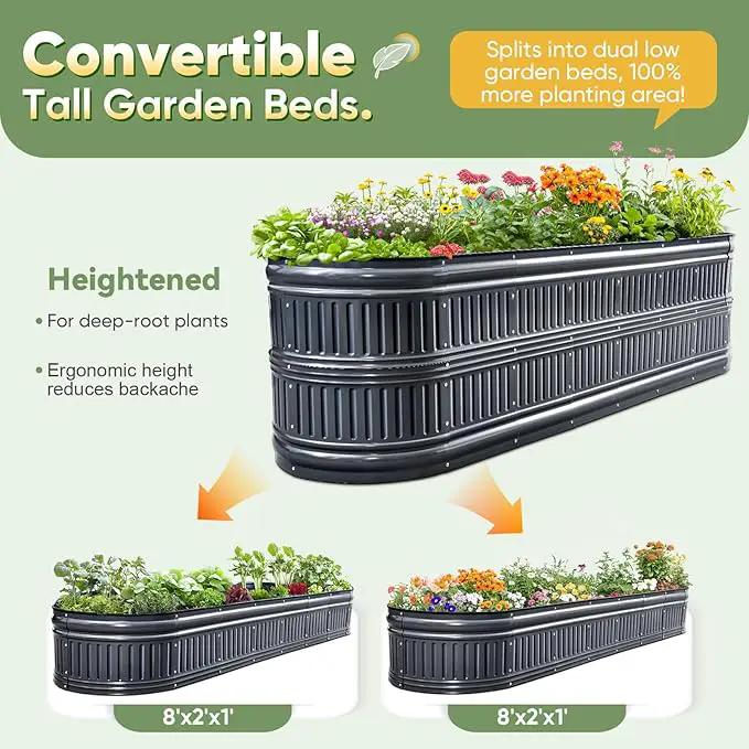 KING BIRD Raised Garden Bed Kit 2025 Upgraded Modular DIY Galvanized Planter Garden Box Outdoor for Gardening, Vegetables, Flowers, Elegant Roman Column Design, 94x24x24 in, Dark Grey by GreenHaven Gardens